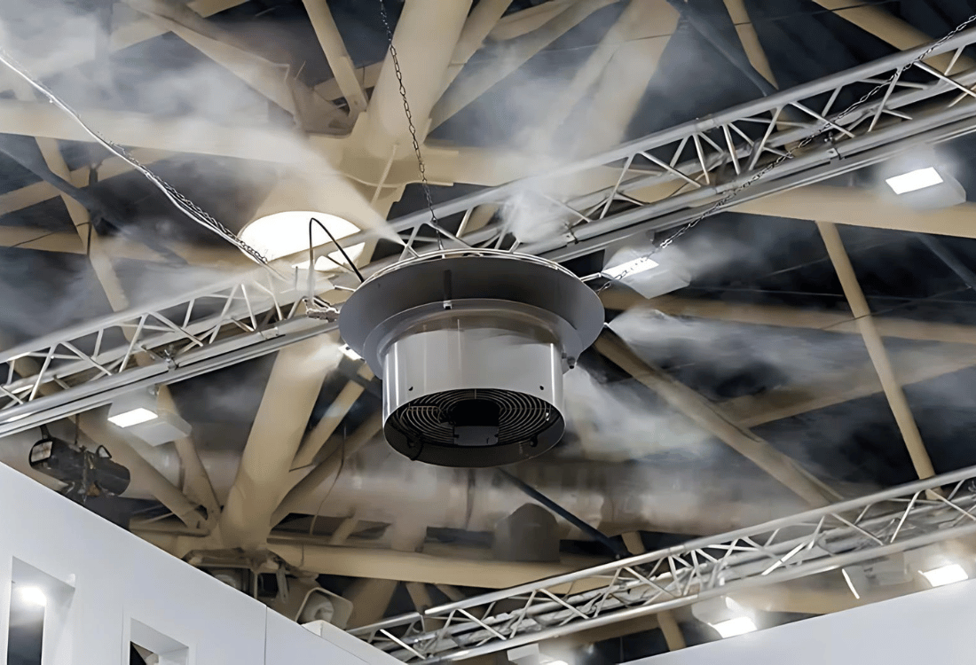 Dust suppression misting systems in the workplace. 